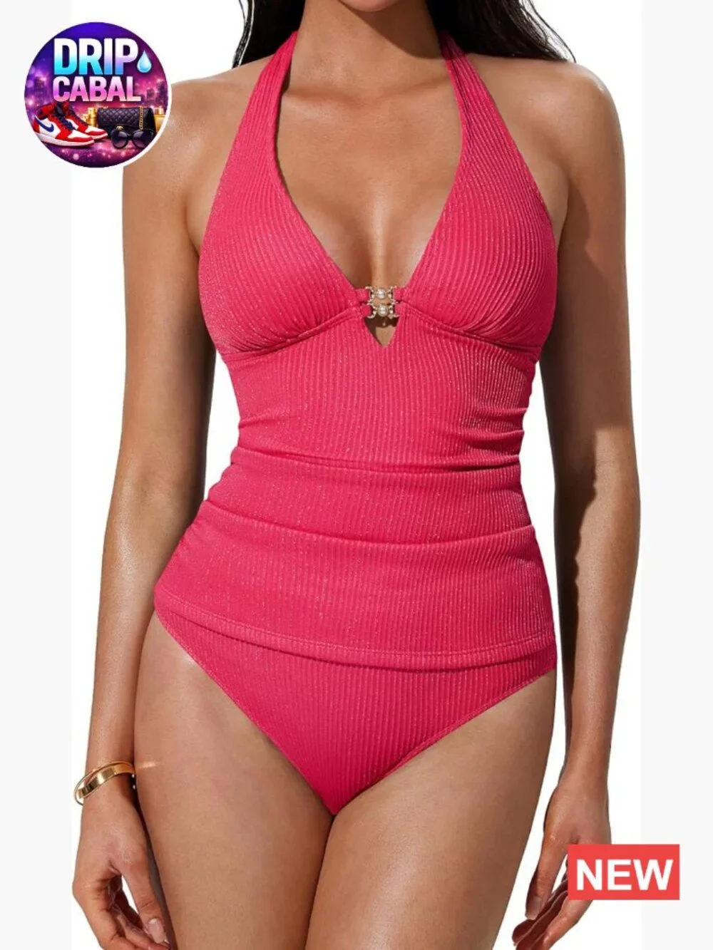 Sexy Halter Tummy Control Tankini High Waisted Backless Swim Suit Set